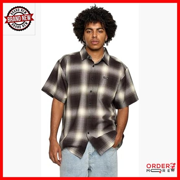 Men's Plaid Button Down Shirt Regular Fit Short Sleeve Acrylic